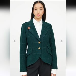 Smythe Green Check Blazer with Brown Elbow Patches Size 6